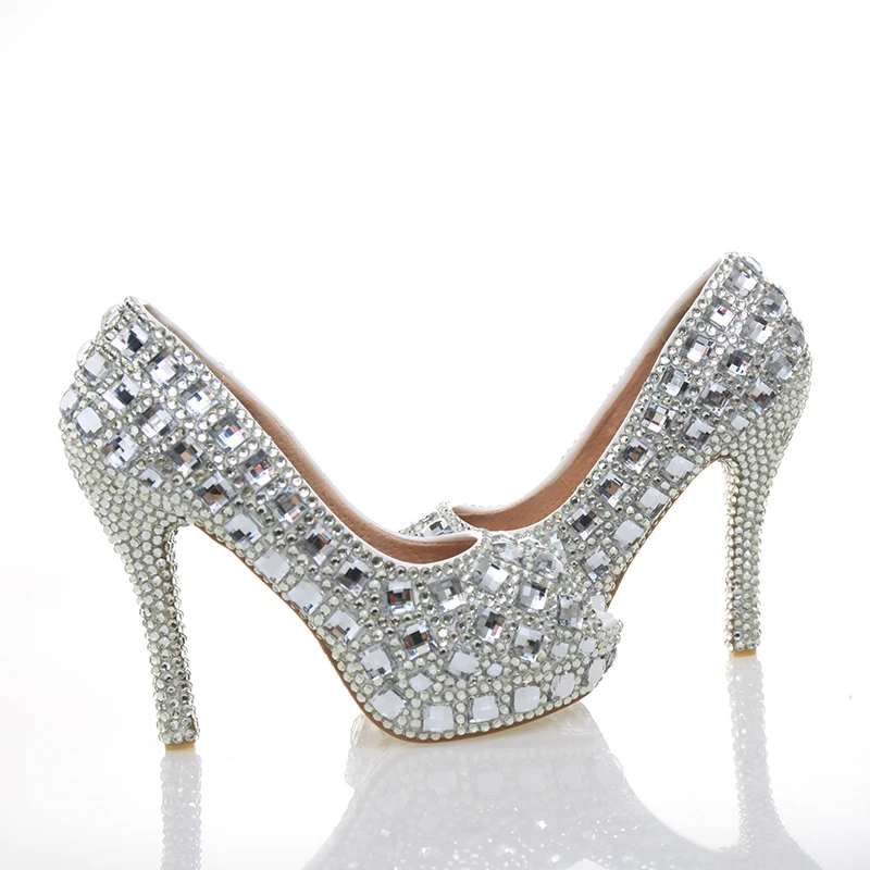 ; свадебные туфли на высоком каблуке с открытым носком и кристаллами; Серебристые свадебные модельные туфли; женские вечерние туфли для ночного клуба; женские туфли