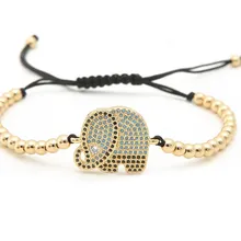 Золото Серебро Микро-паве cz кубический цирконий веревка отрегулированный браслет из медного бисера fgd5f Слон Шарм плетеные браслеты