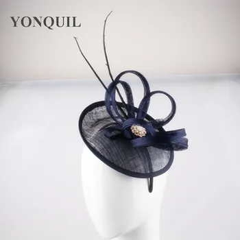 

Navy fascinator base with ostrich quill adorned hat party hairclip cocktail headwear wedding hair accessories or multiple colors