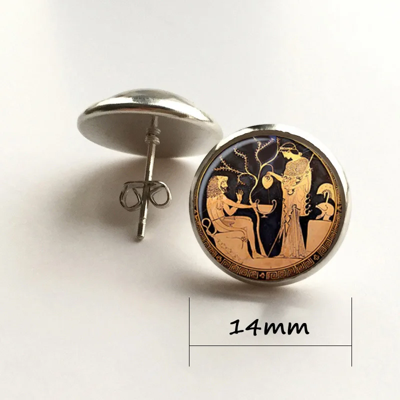 Круглое ожерелье из стекла антикварная греческая подвеска мифы стеклянный купол для ювелирных украшений кулон ожерелье - Окраска металла: silver earring 14mm