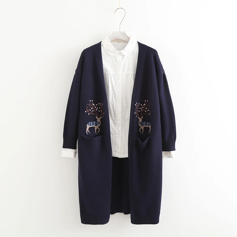

cartoon elk deer embroidery loose cardigan female sweater outerwear