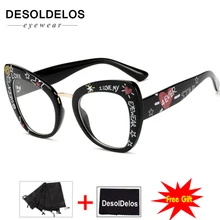 Черные печатные буквы сексуальные модные глаз кошачий глаз дизайнерские бренды люксовые большие очки кошачьи оправы для очков для женщин женские oculos