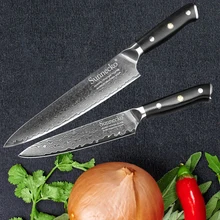 Высокое качество SUNNECKO 2 шт. Профессиональный кухонный набор ножей японский VG10 Дамасская сталь Утилита Шеф повара кухонные ножи G10 Ручка