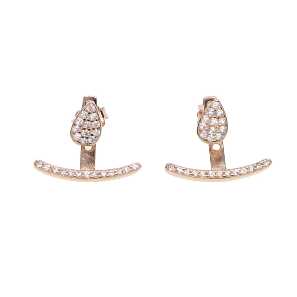 Free Shipping high polished genuine 925 sterling silver 3 colors tiny tear drop stud micro pave cz bar front back cute earring