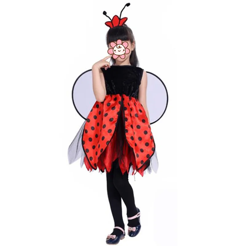 Детские карнавальные вечерние платья для девочек с изображением пчелы, божьей коровки, крыльев, животных, карнавальный костюм для детей на Хэллоуин, Рождество - Цвет: ladybug