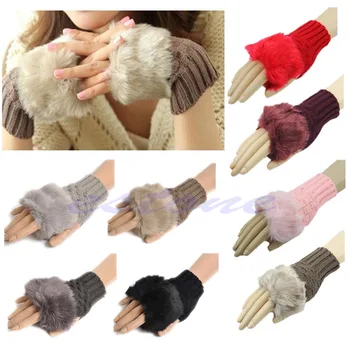 

Fashion Women Lady Girl Rabbit Fur Hand Wrist Warmer Winter Fingerless Gloves