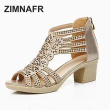 ZIMNAFR MARKE 2017 sommer weibliche sandelholze echtes leder fischmaul sandalen rindsleder diamant hohl high heel frauen sandalen
