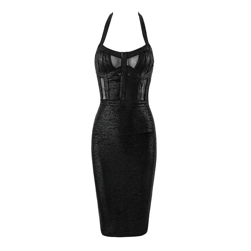 Женское сексуальное черное Бандажное платье с принтом, летнее платье без рукавов на бретелях, элегантное облегающее коктейльное платье для вечеринки vestidos - Цвет: Черный