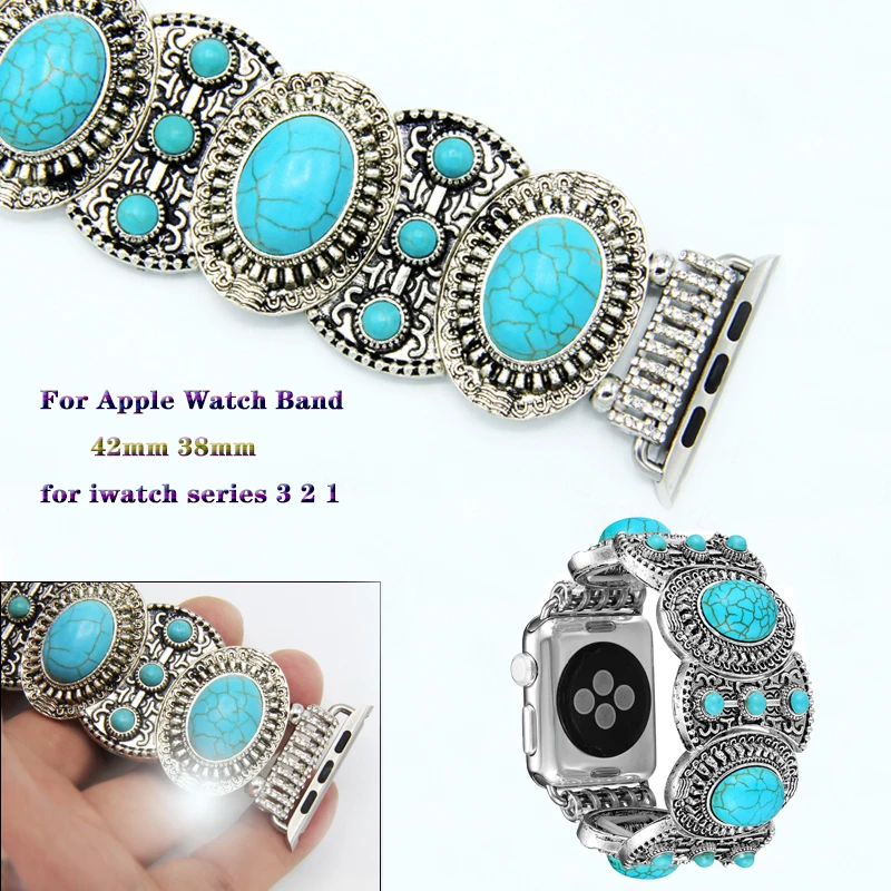 

Jewelry Watch Band For Apple Watch 3 2 1 Turquoise Bohemia Style Bracelet Strap For iwatch 38mm 42mm loop Watchband accessories