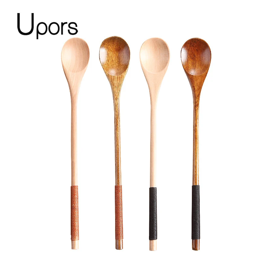 UPORS 2 шт. натуральная деревянная ложка с длинной ручкой медовая кофейная/чайная