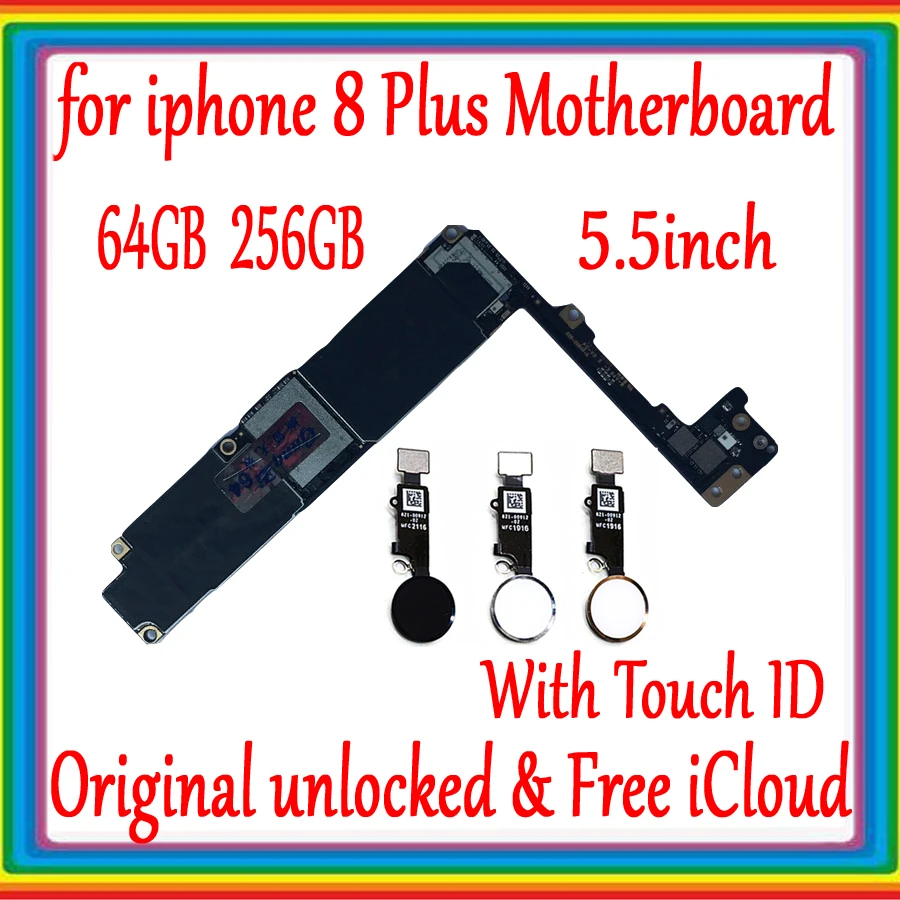 

Good Tested, Original Factory unlocked for iphone 8 Plus 5.5 inch Motherboard with /No Touch ID, Clean iCloud, 64GB 256GB