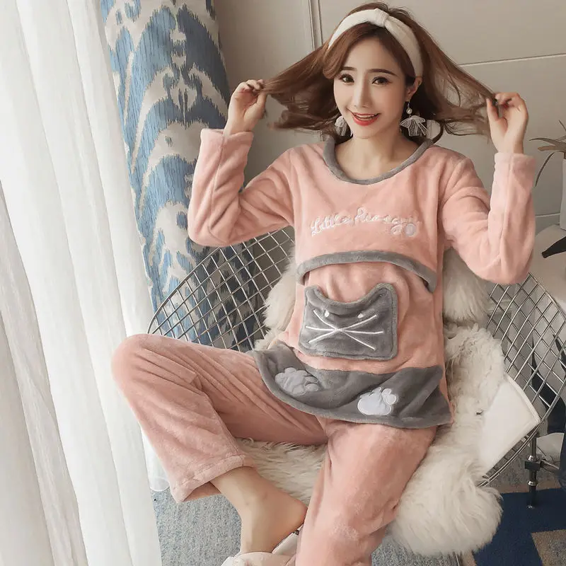 

Dollplus 2019 Autumn Winter Nursing Pajamas Maternity Robe Set for Pregnant Women Maternity Pajamas Sleepwear 2pcs Sets