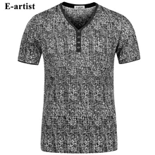 E-künstler männer V-ausschnitt Kurzarm Bambus Muster T-Shirts Männer Slim Fit Casual Sommer Baumwolle Tees Tops Plus größe 5XL T37