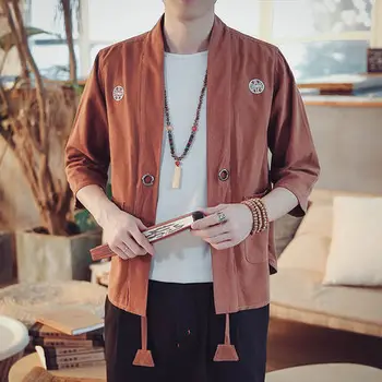 

Fall Youth Fashion Oversized Shirts Men Tops Chinese Style Male Shirts Streetwear Loose Cotton Linen Tang Suit Casual Hip Hop