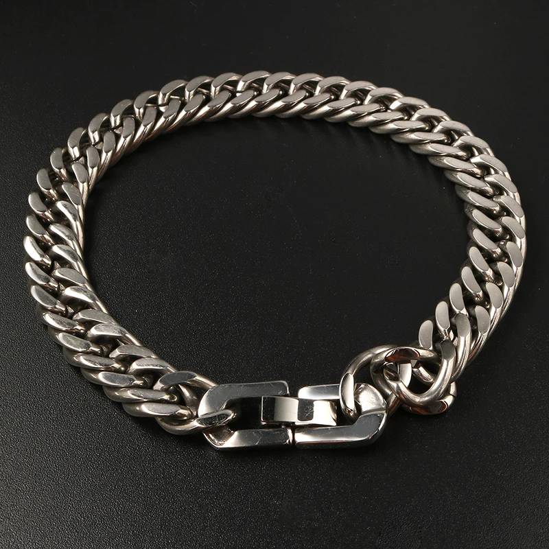 

Hip Hop 2 Style Stainless Steel Bracelets for Men Unique Faceted curb Cuban Link Chain Bracelets Men Silver 21.5cm/22.4cm