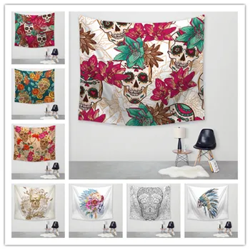 

New Europe Style Polyester Wall Hanging Tapestry Table Bedspread Cover Yoga Mat Beach Towel Room Wall Art Decor Skull Tapestry
