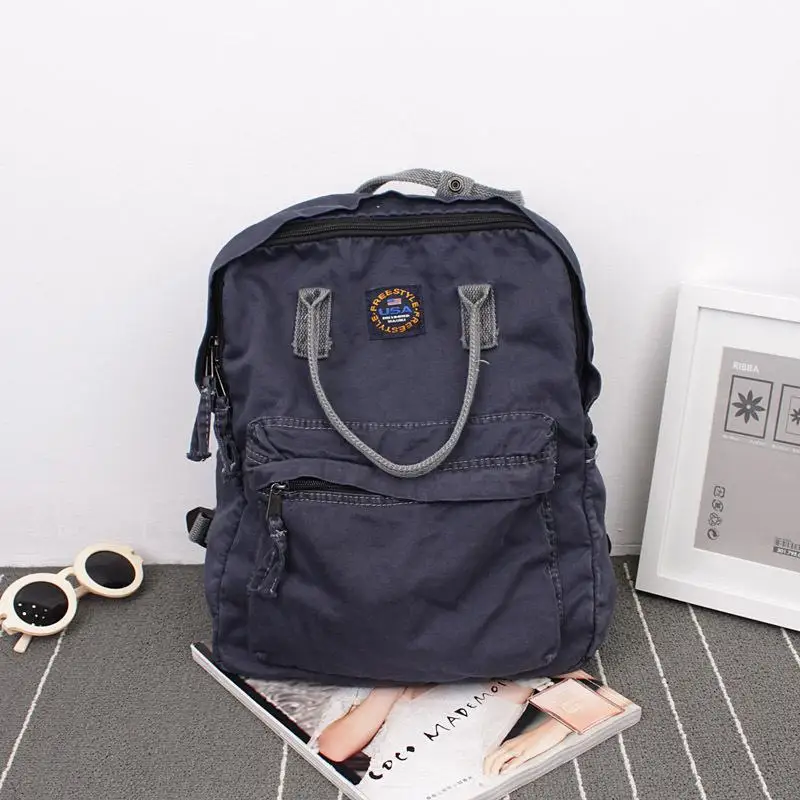 Уличный художественный литературный холщовый рюкзак минималистичный ретро рюкзак дикая Досуг Корейская школьная сумка - Цвет: Темно-синий