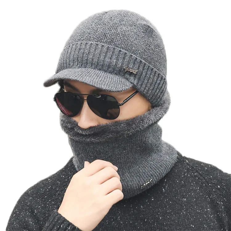 gray solid color Новая брендовая однотонная Вязаная Шапка-бини, шарф плюс бархатная зимняя шапка для мужчин и женщин, теплая утолщенная шапка для катания на лыжах, мягкий набор шарфов - Цвет: gray solid color