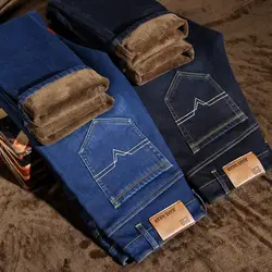 2018 зимняя Молодежная вельветовые джинсы Для мужчин Бизнес Теплые прямые Большие размеры джинсы Slim-fit solid изделие Штаны уличная