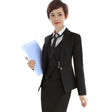 Комплект из 3 предметов, женские костюмы, Модный деловой блейзер с длинным рукавом, офисная униформа, платье для женщин, большие размеры, рабочая одежда