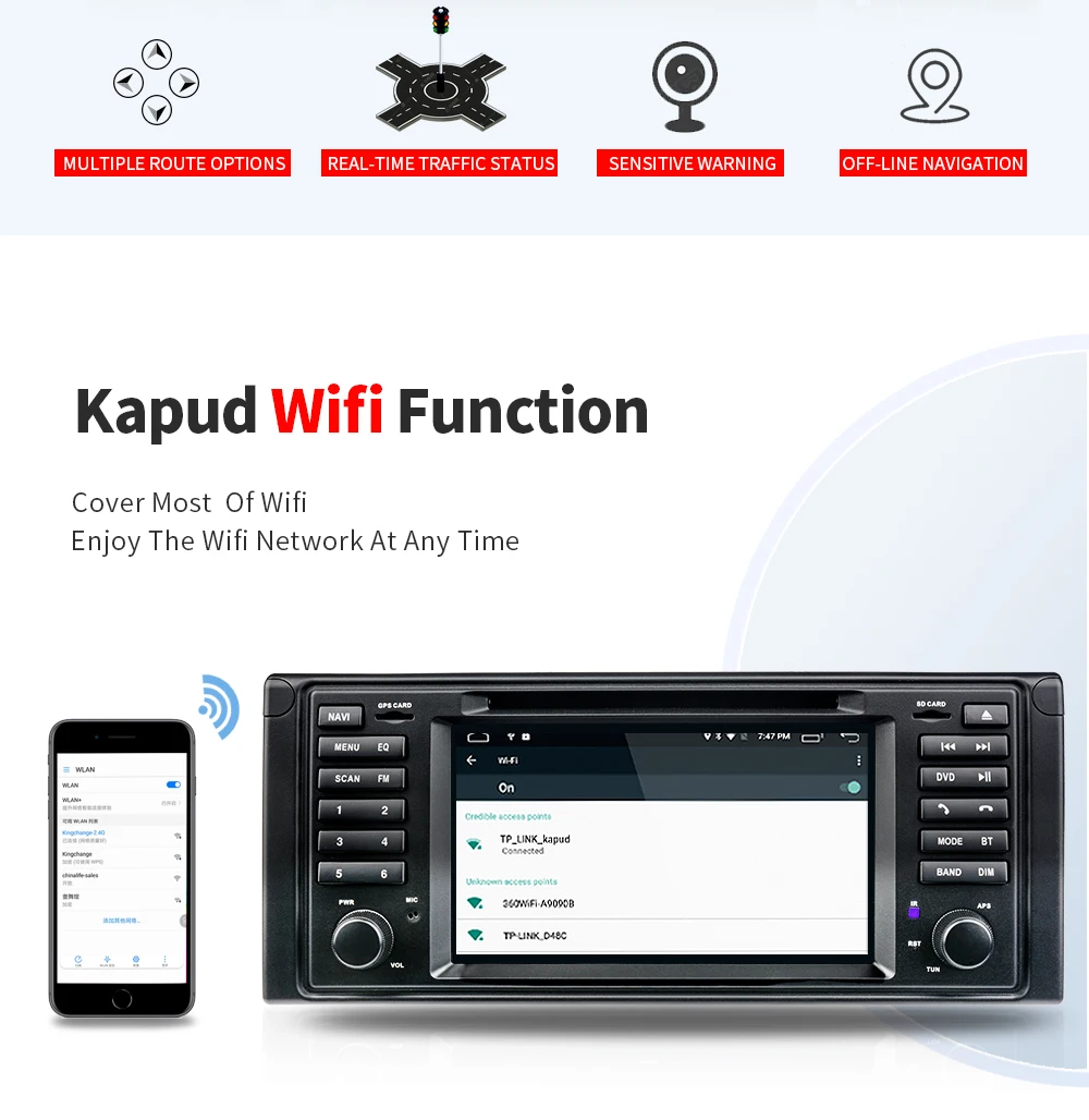Top Kapud  Android 9.0 Navigation With DVD 7” Car GPS  Free Shipping SWC Canbus  MIC Bluetooth for BMW E53 Original Car Multimedia 4