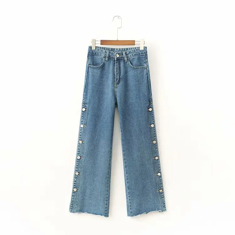 Корейский стиль повседневные с высокой талией женские джинсы брюки весна длинные джинсовые свободные брюки синие джинсовые брюки
