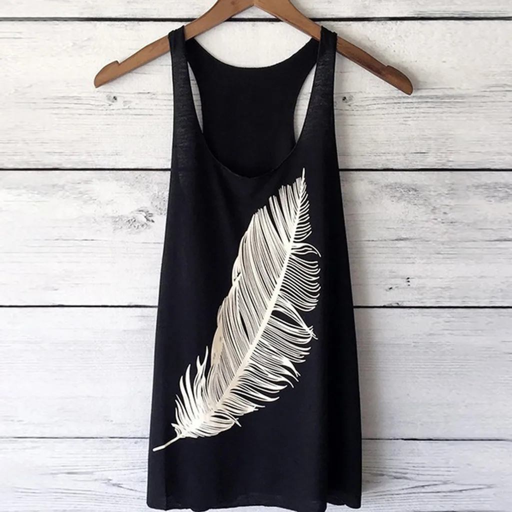 

Plus Size 5XL Summer 2019 Sexy Tank Top Streetwear Feather Print Sleeveless Tank Top Women Festival Tops Women Clothes 2019