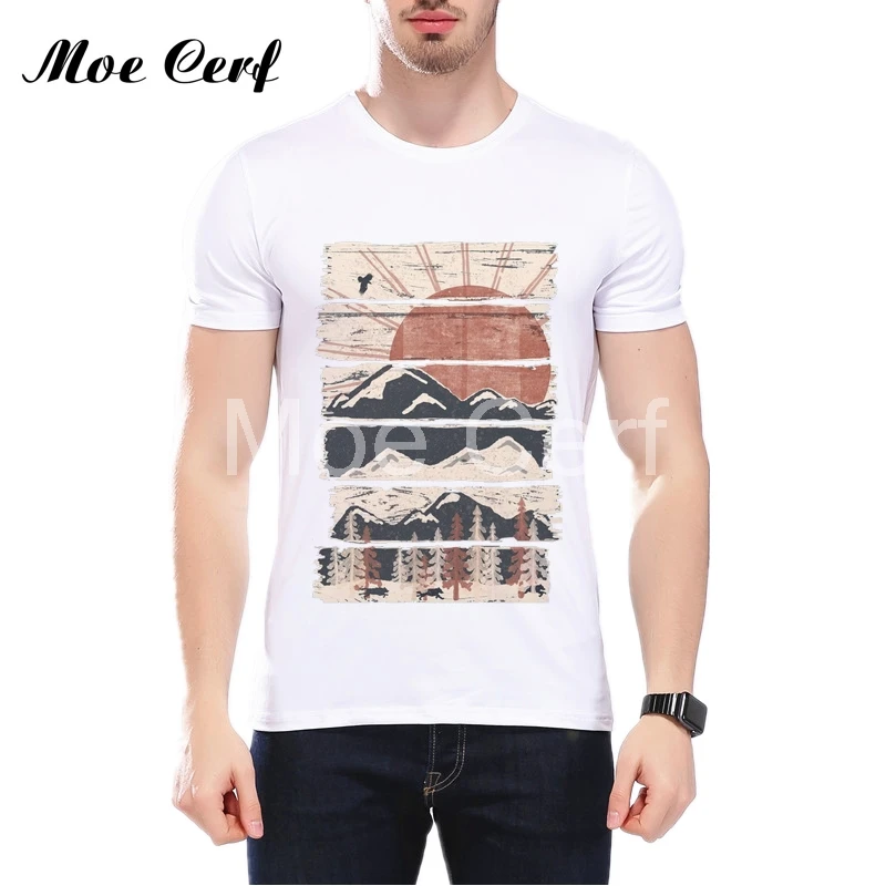 Latest Man Bear And Mountain Print T Shirts Geek Creative
