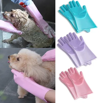 

Dog Silicone Grooming Pet Bathing Grooming Gloves Magic Brush Silicone Washing Dishwashing Silicone Gloves For Dog Horse TM17
