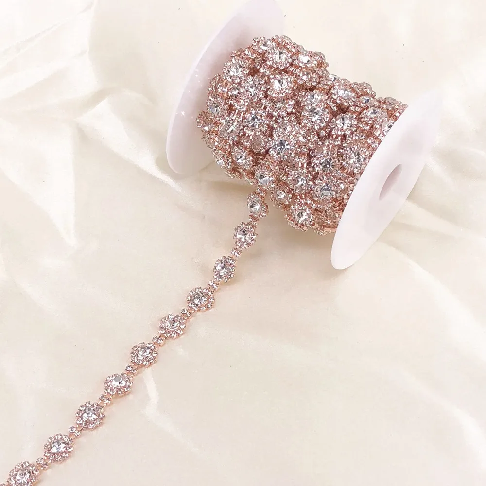 

1 Yard Rose Gold Elegant Rhinestone Trimming For Bridal Dress Garment Sewing Style DIY Fashion accessories Rhinestone Chain