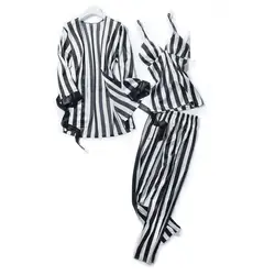 Женские пикантные нижнее бельё для девочек женские прозрачные кружевные повязки Женская мода полосатые пижамы длинные мотобрюки ночное 3