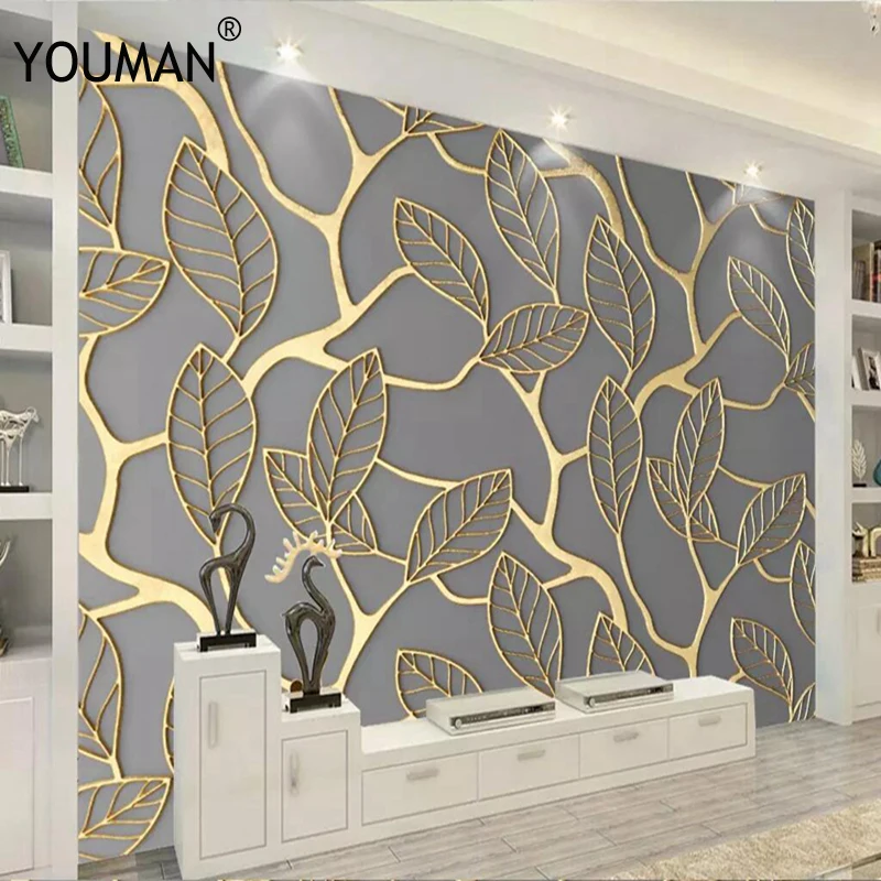 Gold Watercolor Forest Custom 3D Photo Wallpapers - Abstract Home Background Wall Mural for Living Room Sofa Wall Painting image 3