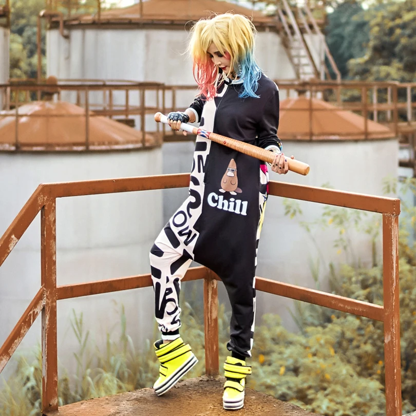 

Hot Sale Hip Hop Street Rompers Womens Jumpsuit Black Harajuku Print Halloween Cute Bodysuit Large Playsuit 409 macacao feminino