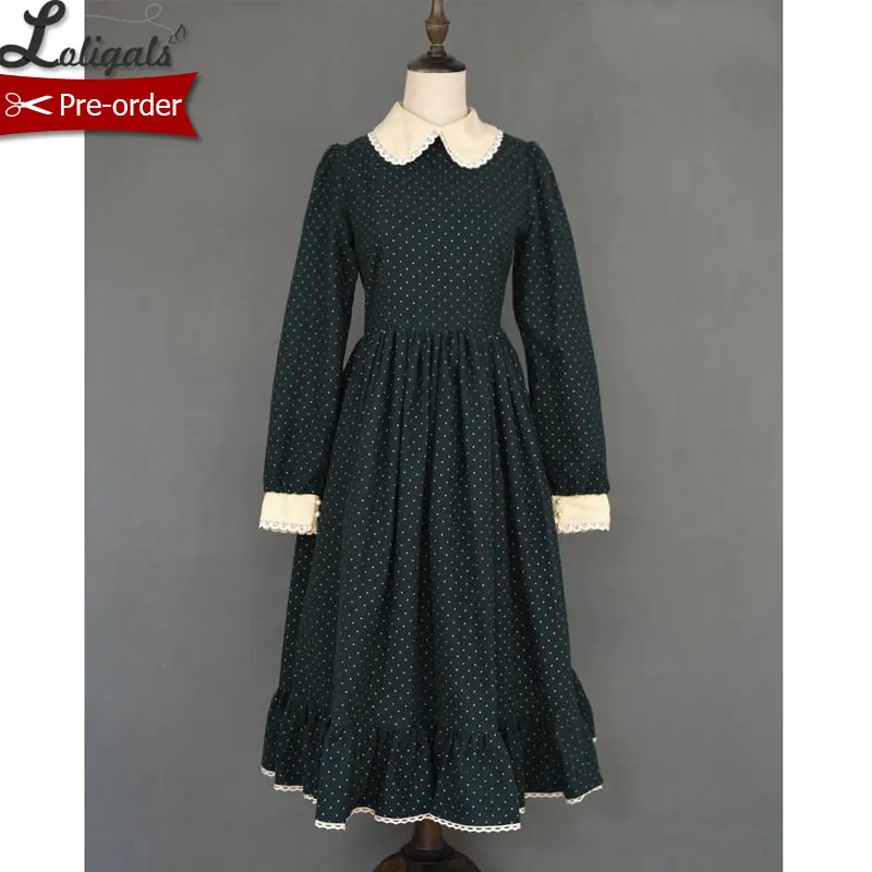 

Vintage Polka Dot Long Sleeve Dress Cute Peter Pan Collar Long Dress by Miss Point ~ Custom Tailored