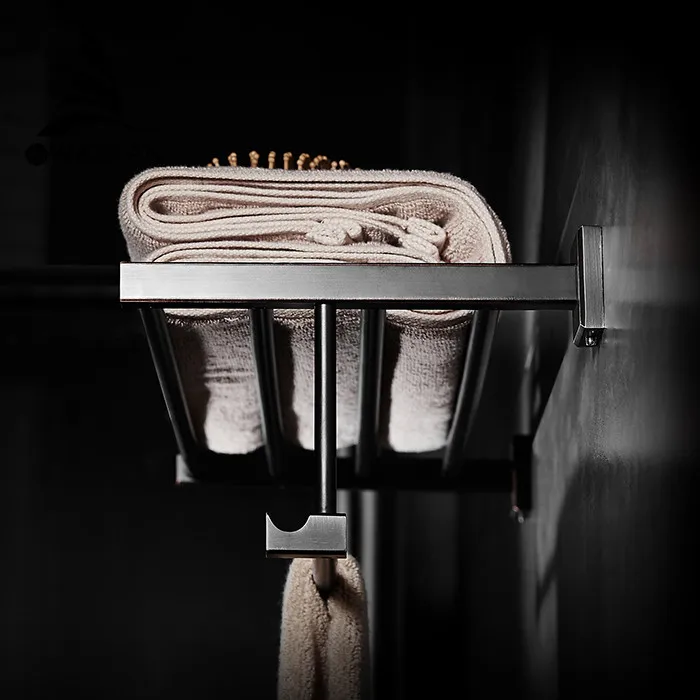 Elegant Wall Mounted Simple Bathroom Accessories Towel Rack Black Brass