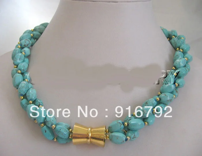 

Beautiful 18"12mm natural turquoise &gold bead necklace