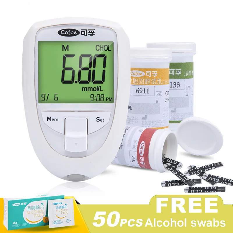 

Cofoe Blood Glucose & Uric Acid & Cholesterol 3 in 1 Multi Monitor with Test Strips For Elder Detection Meter for Diabetic