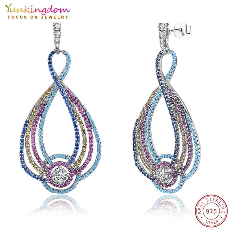 

Yunkingdom Gorgeous Complex Design Colorful Cubic Zirconia Sterling Silver Big Earrings for Women LPK5316