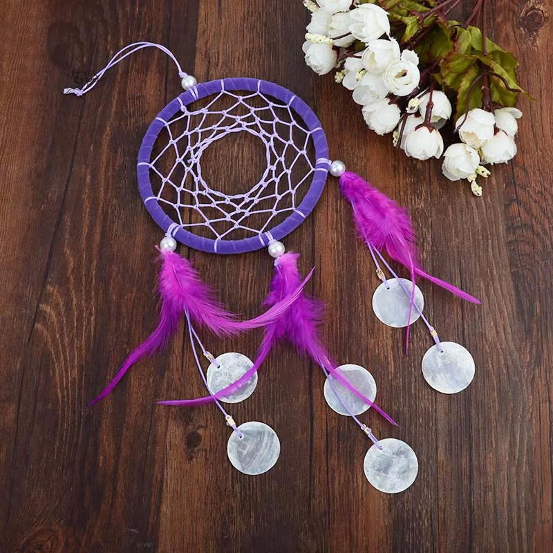

Indian Style Dream Catcher with Feathers Orange Pink Purple Skyblue Wind Chimes Hanging Ornament Dreamcatcher for Wall Car Decor