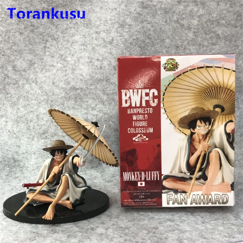 One Piece Anime Monkey D Luffy Figure BWFC Sitting Kimono Umbrella PVC Action Hot Toys Figma Doll Brinquedos Model Kids Gift XP