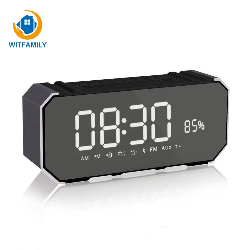 

Mirror wireless bluetooth led digital alarm clock with FM radio car alarm clock hands-free calling portable card AUX play gift