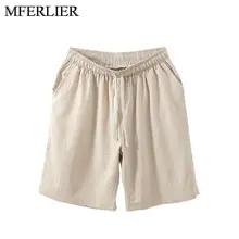 Летние Шорты Мужские 5XL 6XL 7XL 8XL плюс размер хлопок лен Талия 140 см мужские шорты