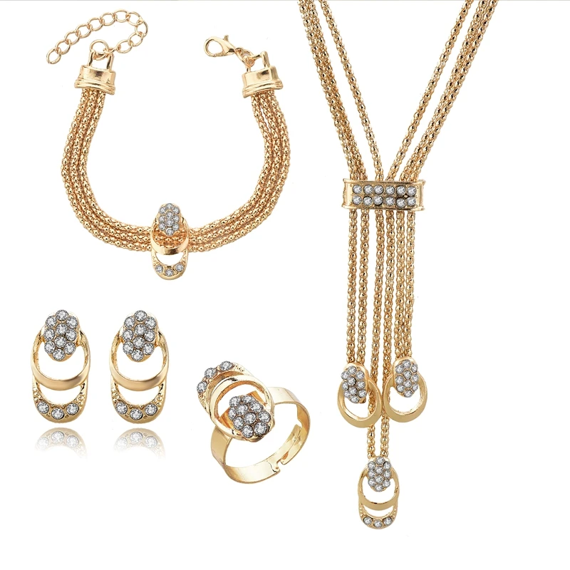 Szelam Hot Sale Gold Bracelets Rings Earrings Necklaces Rhinestone Jewelry Set For Women SET190009 | Украшения и аксессуары