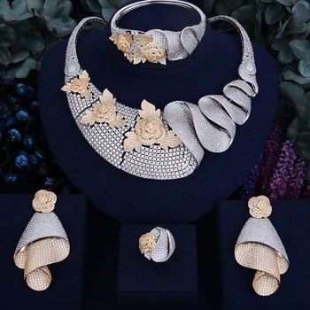 

GODKI Famous Brand Luxury Shinning Flower Leaf Women Wedding Naija Bridal Cubic Zirconia Necklace Dubai Dress Jewelry Set
