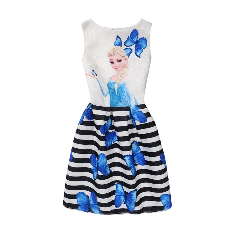 Платье «Эльза» для девочек; летние платья с бабочками, Анной и Эльзой; праздничное платье принцессы; одежда; платье «Эльза»; Детский костюм для девочек; одежда - Цвет: stripe elsa blue