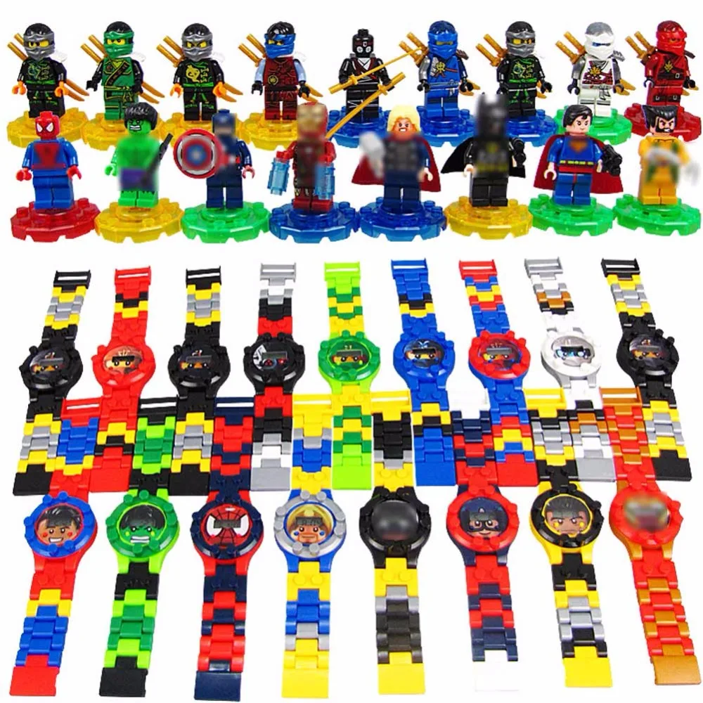 Супер герой часы строительные блоки Ninjago чудесные Фигурки Мстителей кирпичи