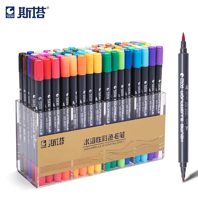 

STA Marker 80 Colors Brush Pen Double Tips Artist Soluble Colored Sketch Marker For Drawing Design Paints Art Marker Supplies