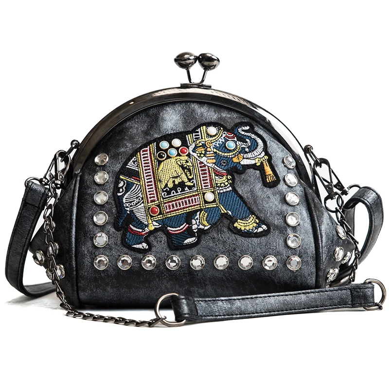 Women's Diamond Decoration Shoulder Bag Shell Chain Bags Elephant pattern embroidery Hotsale Party Bag Women's Messenger Bag