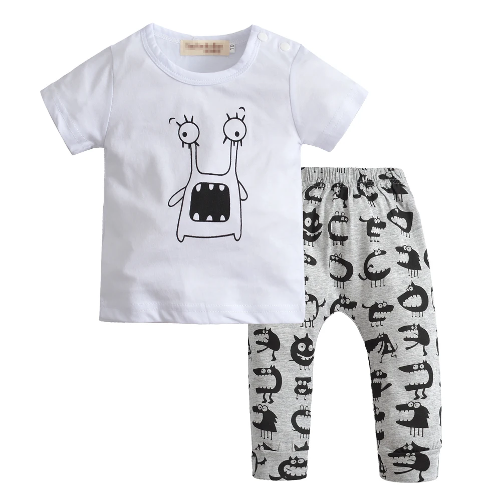 

New 2019 baby boy clothes fashion newborn short-sleeved printed t-shirt+ pants infant suit baby girl clothing set