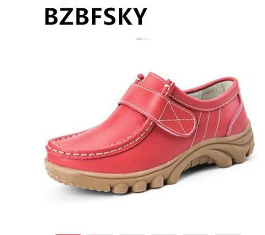 

BZBFSKY2019 Women's Shoes Genuine Leather Casual Woman Lace up Loafers Moccasins Female Flats Solid Low Heel Lady Shoe Soft